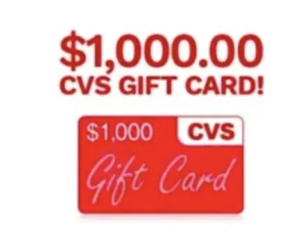 Graphic of a $1,000 CVS gift card of the kind used by unofficial survey sites