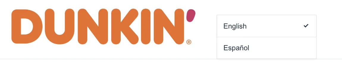 Dunkin' survey header with the English and Espanol language dropdown open
