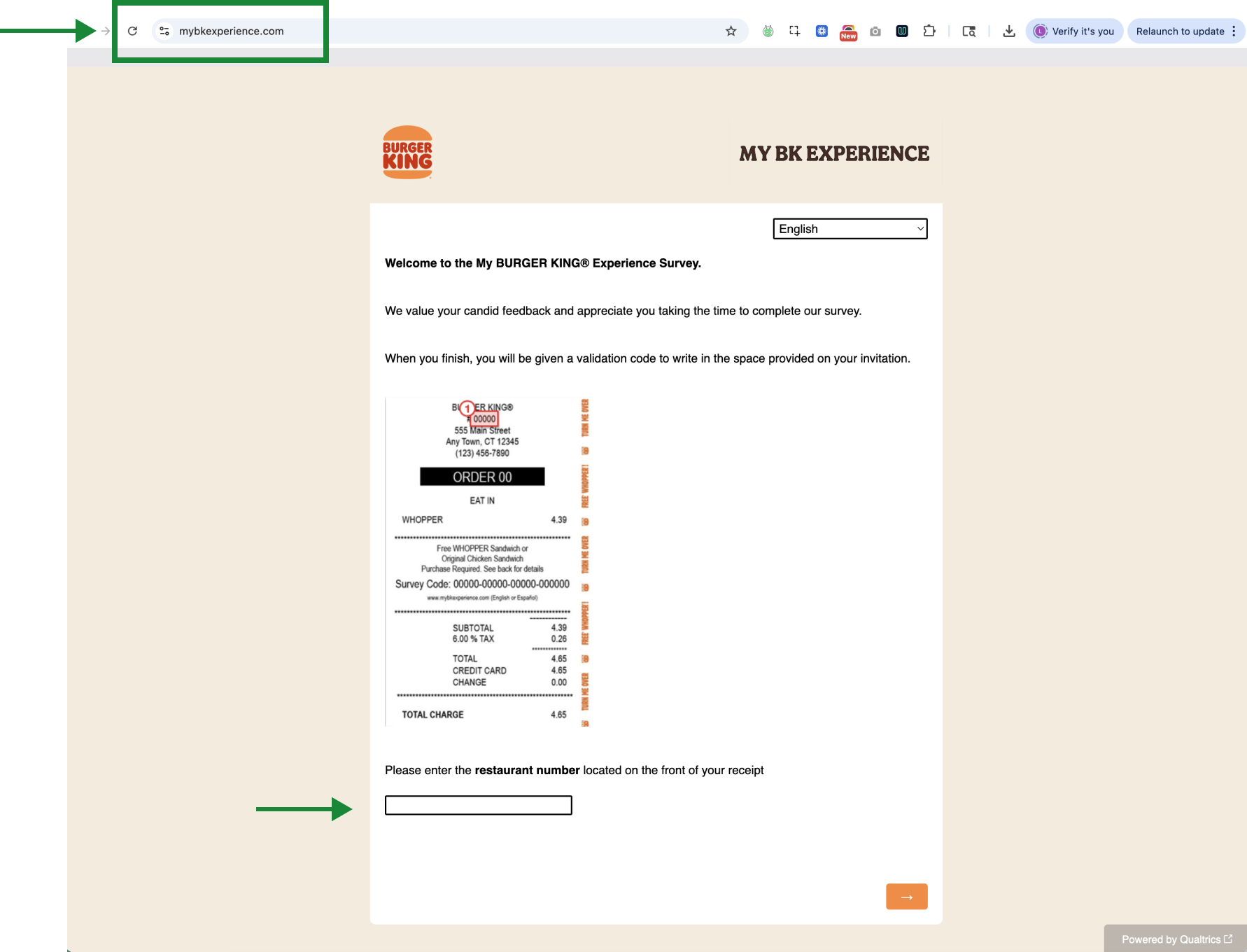 Official Burger King MyBKExperience survey image published in the Burger King Help Center